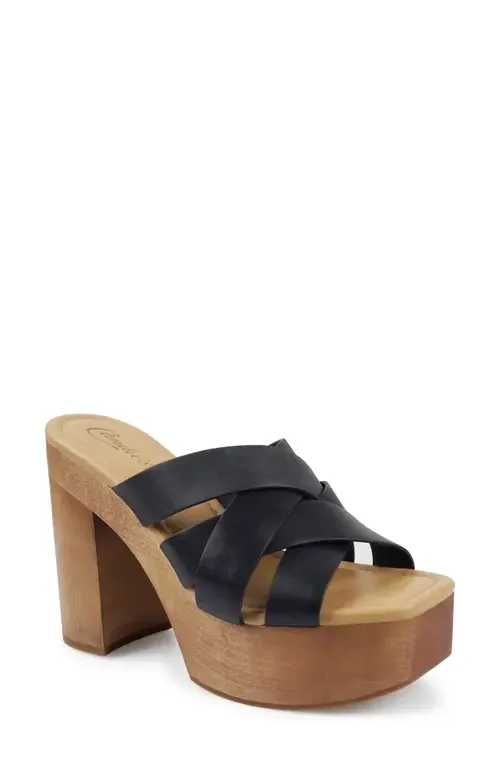 Marlie Platform Slide Sandal in Black Leather