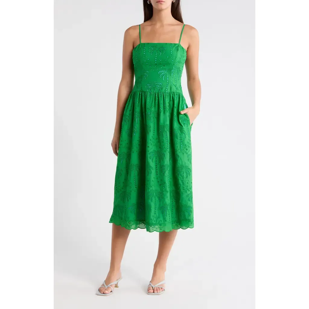 Selry Eyelet Palm Midi Sundress by SUGARLIPS