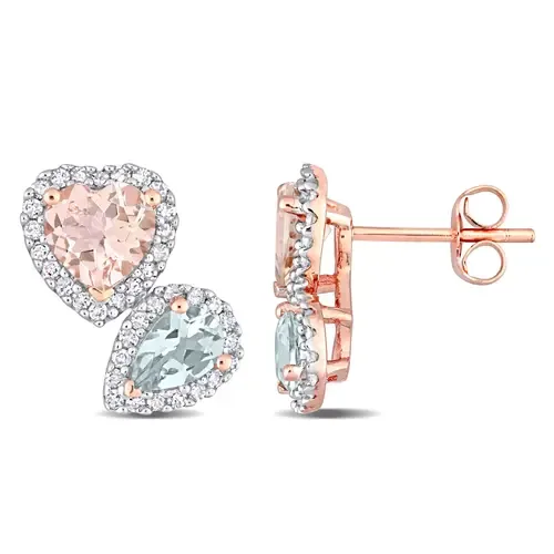 Morganite & Diamond Heart Earrings 10k by Julianna B.