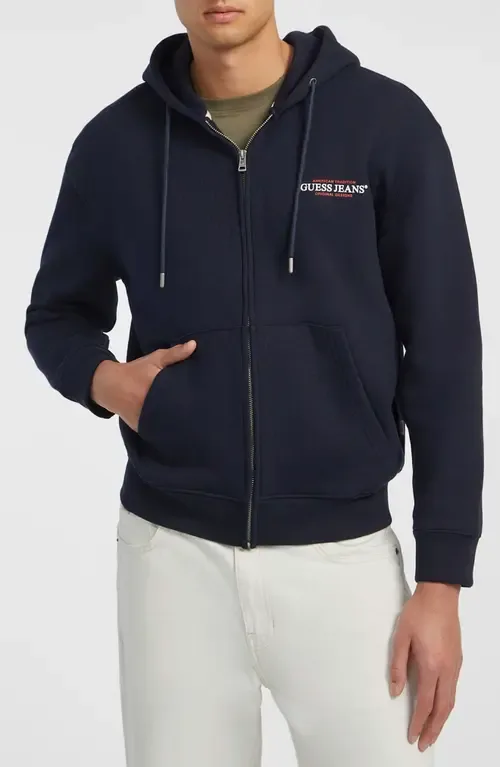 Regular Fit Embroidered Logo Zip Hoodie by GUESS JEANS
