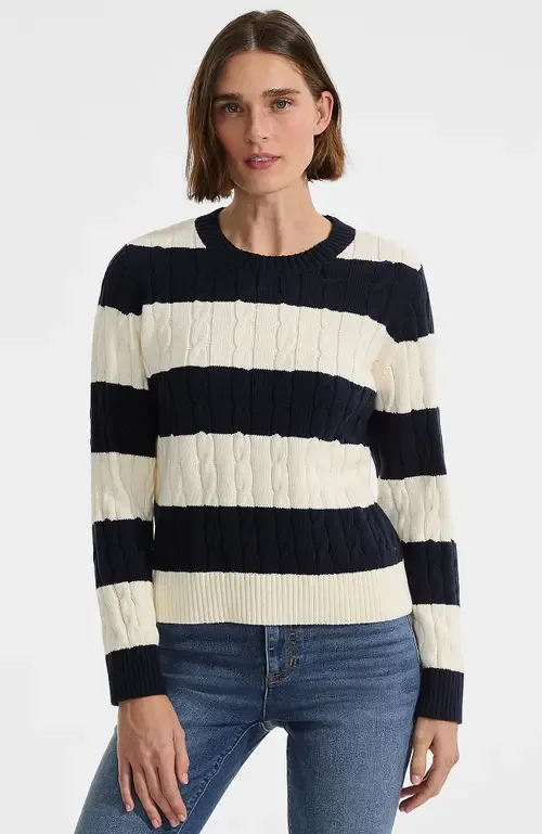 Cotton Cable Drifter Crewneck Sweater by Lands' End