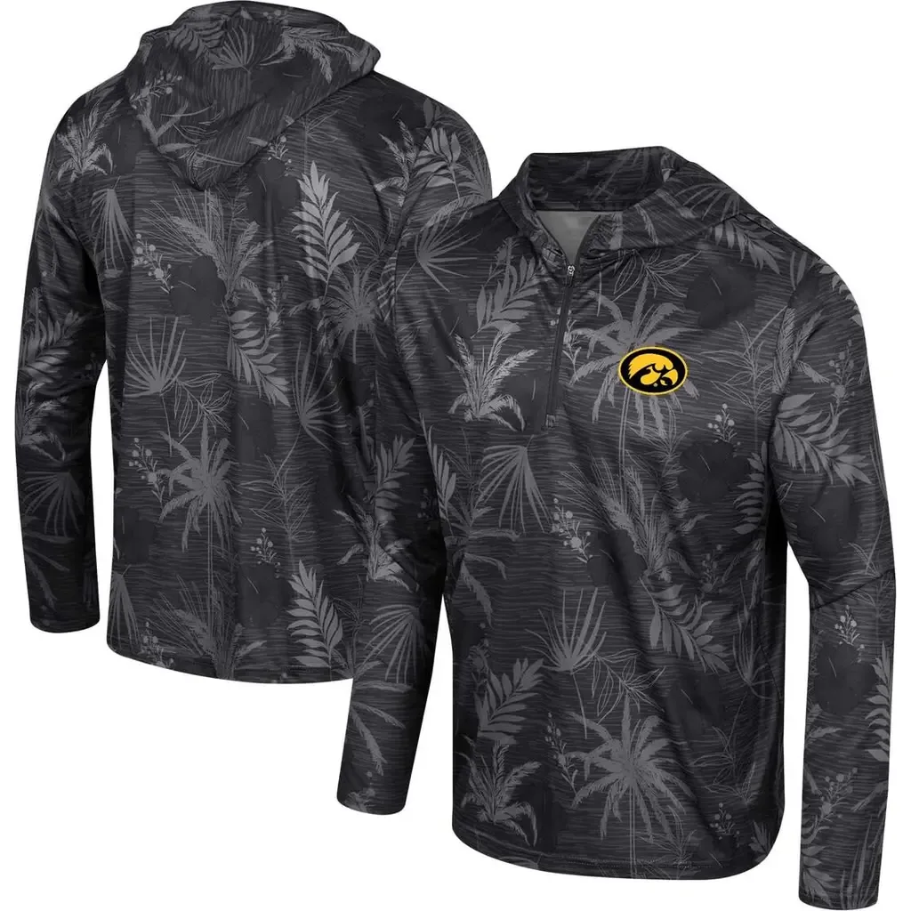 Iowa Hawkeyes Palms Printed Lightweight Quarter-Zip Hooded Top by COLOSSEUM