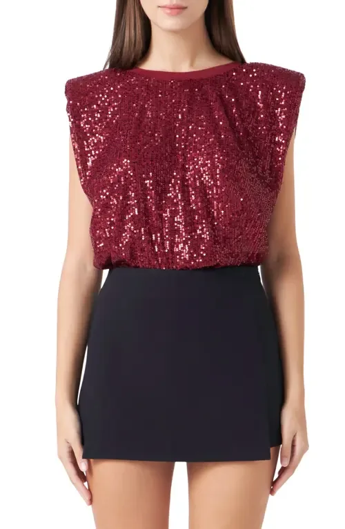 Sequin Shoulder Pad Top by Endless Rose