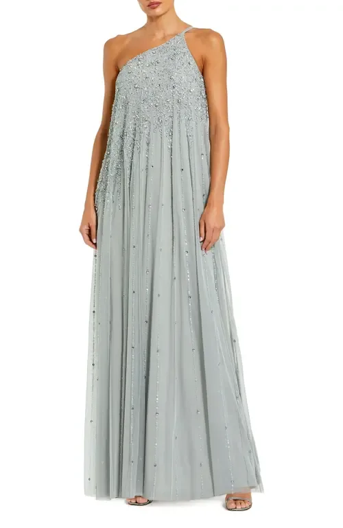 One Shoulder Embellished Trapeze a Line Gown