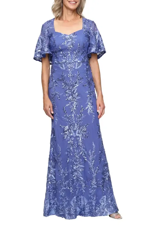 Sequin Embroidered Mesh Gown by Alex Evenings