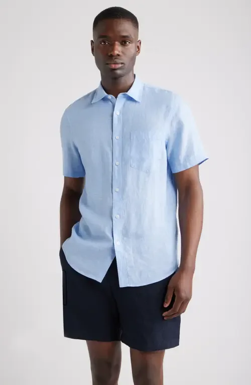 Solid Short Sleeve Linen Button-Up Shirt by Nordstrom