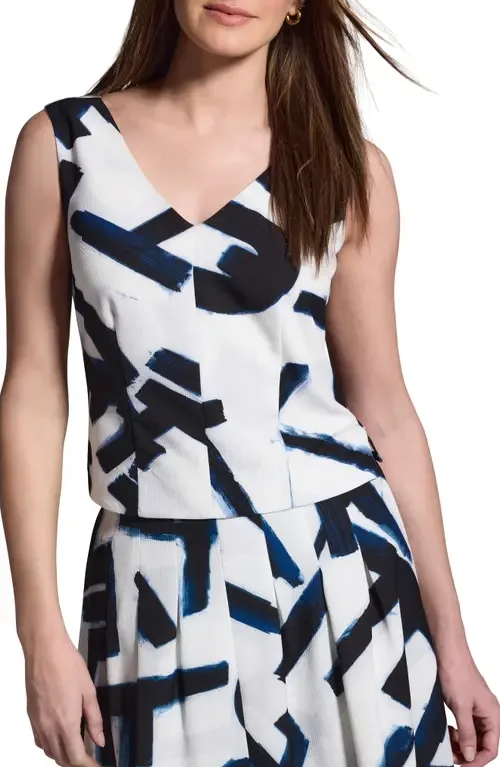 Iconic Letterpress Print Sleeveless V-Neck Knit Top by NIC+ZOE