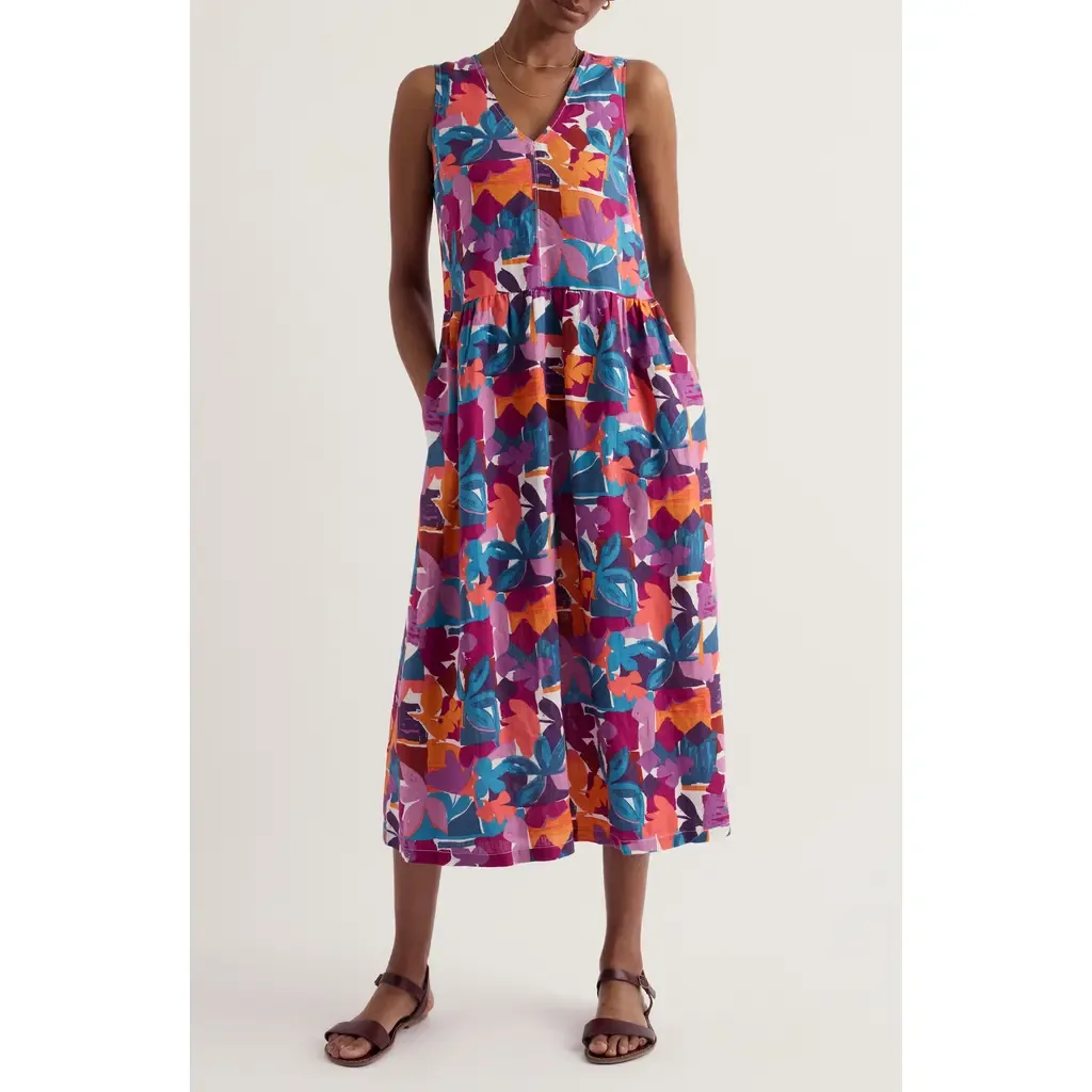 Lowland Heather Floral Linen Midi Dress by Seasalt Cornwall