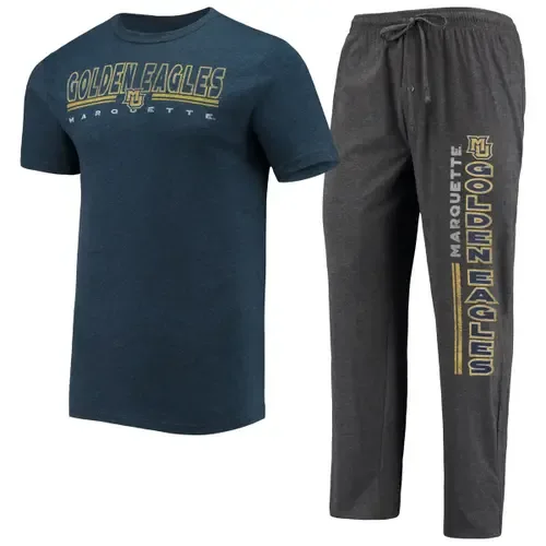 Concepts Sport Heathered Charcoal/Navy Marquette Golden Eagles Meter T-Shirt & Pants Sleep Set by CONCEPTS SPORT