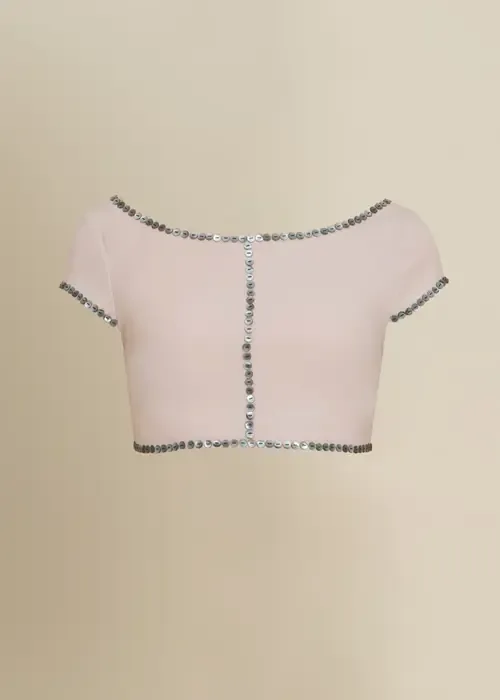 Coraline Charcoal Shell-Button Satin Crop Top by Contessa Mills