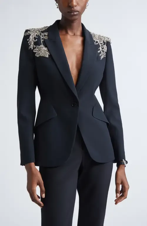 Silver Tattoo Peak Shoulder Blazer by McQueen