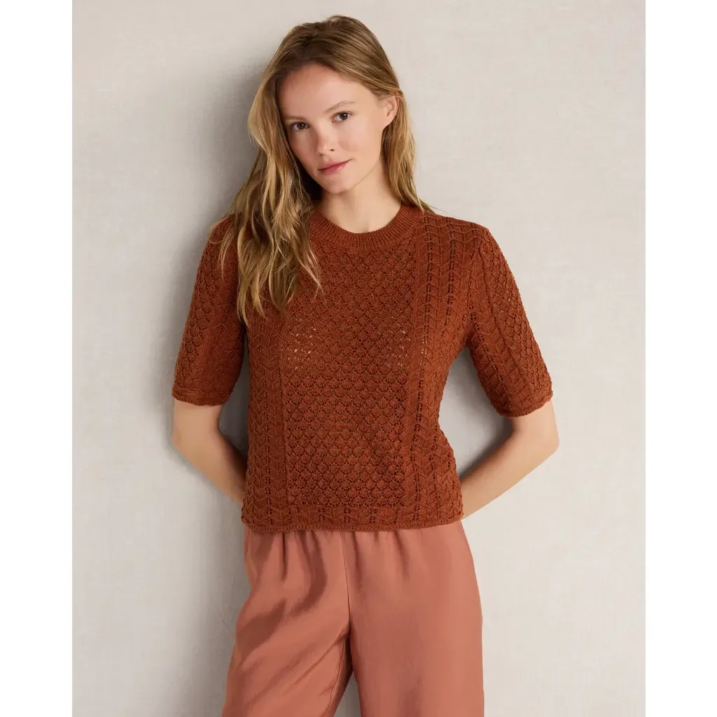 Organic Cotton Linen Pointelle Short Sleeve Sweater by Haven Well Within