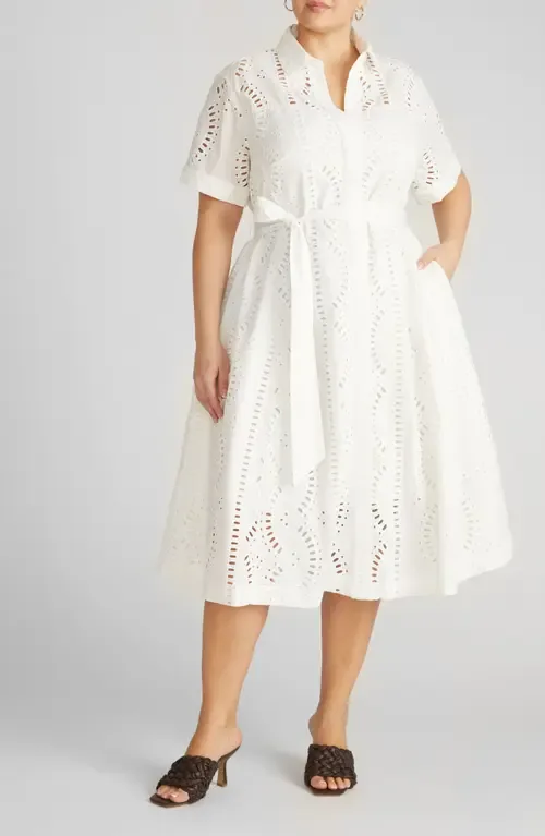 Eyelet Tie Waist Poplin Shirtdress by Universal Standard