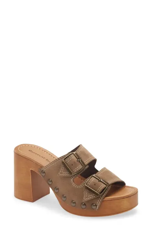Mega Platform Sandal in Taupe Suede by Chocolat Blu