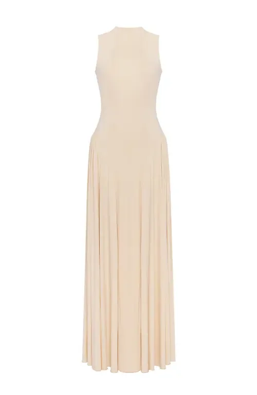 Sleeveless Mock Neck Dress with a Pleated Maxi Skirt by Milla