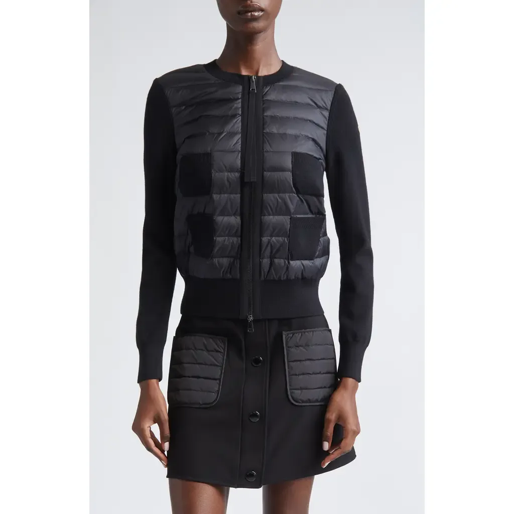 Mixed Media Quilt Front Wool Cardigan by Moncler