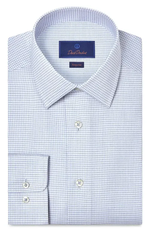 Regular Fit Microcheck Cotton Dress Shirt by David Donahue