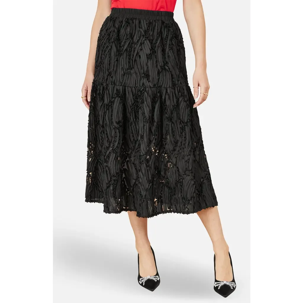 Mesh Applique Sequin Midi Skirt by Yumi