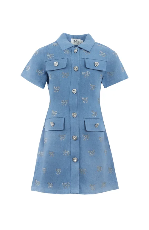 Shimmer Bows Denim Dress by Lola + The Boys