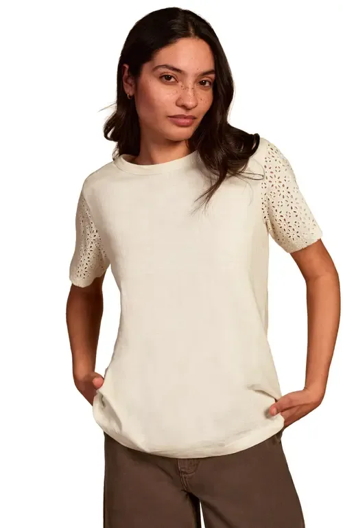 Eyelet Sleeve Soft-Drape Jersey T-Shirt