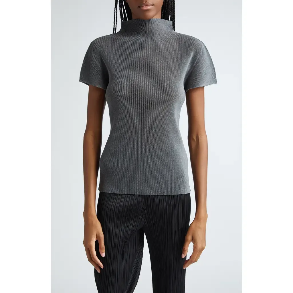 Mist Basics Pleated Funnel Neck Top by Pleats Please Issey Miyake