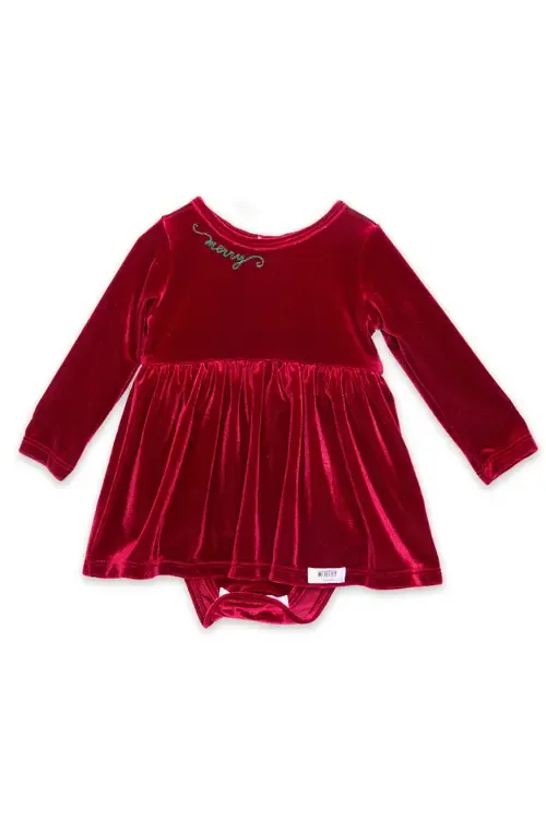 Embroidered Velvet Holiday Bubble Romper by WORTHY THREADS