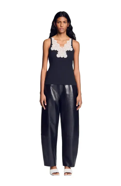 Ribbed Vest Top with Lace by SANDRO