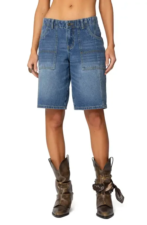 Tris Low Rise Denim Bermuda Shorts by EDIKTED