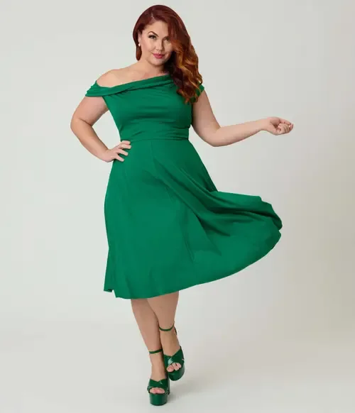Asymmetrical Neck Swing Dress by Unique Vintage
