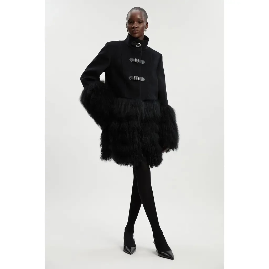 Brushed Wool Buckle Detail Short Coat by Karen Millen