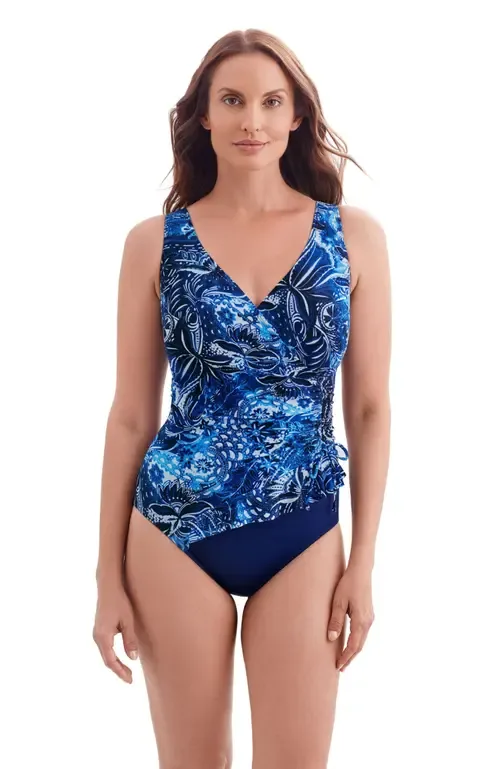 Ruffle Surplice Long Torso One-Piece Swimsuit by Longitude
