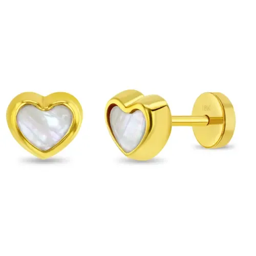 18k Mother of Pearl Heart Earrings by In Season Jewelry