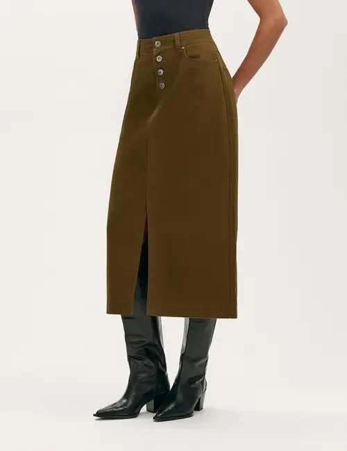 Beth Cotton Button-Front Midi Skirt by Finery London