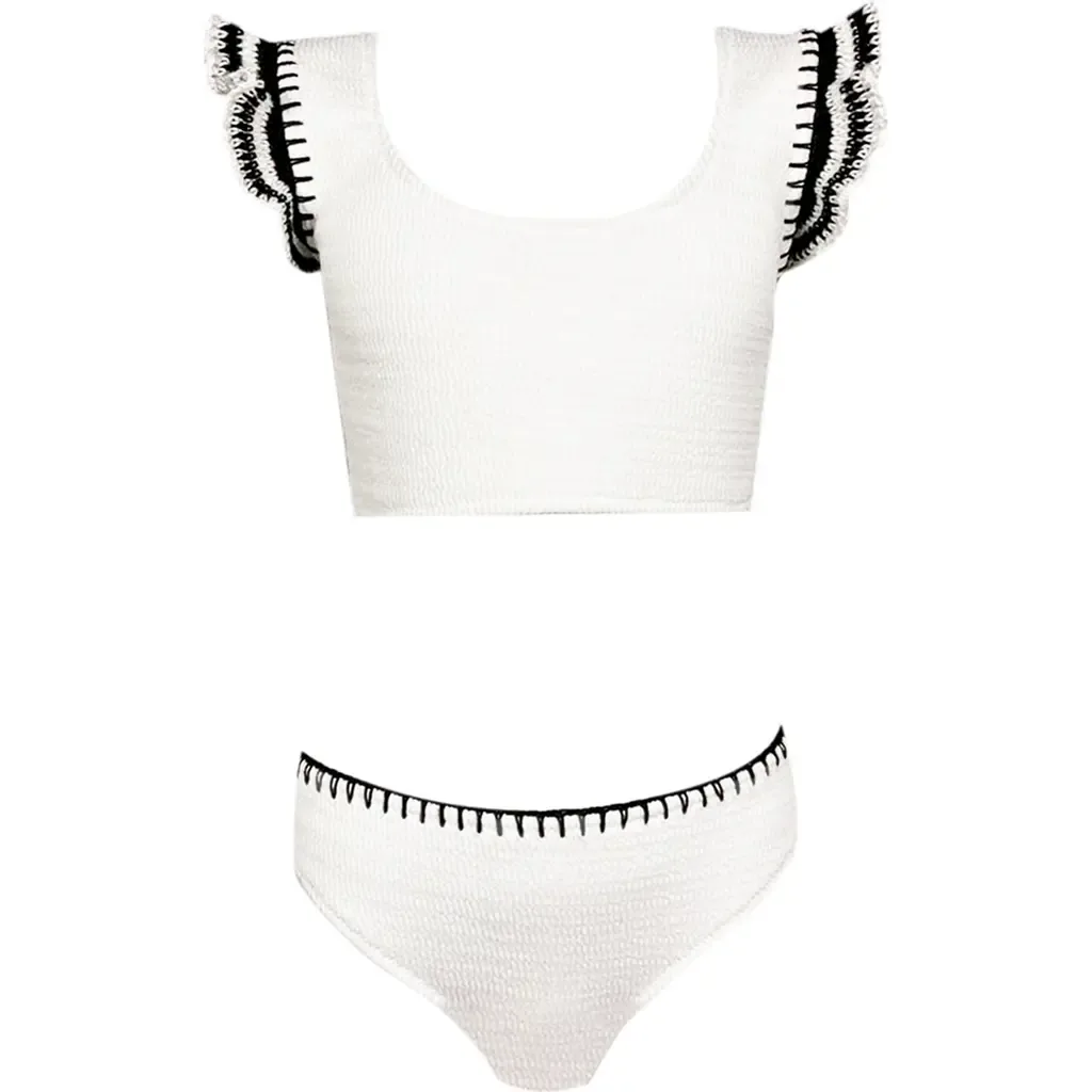 Hand-Knitted Ruffle Lacework Detail Two Piece Bikini by NESSI BYRD