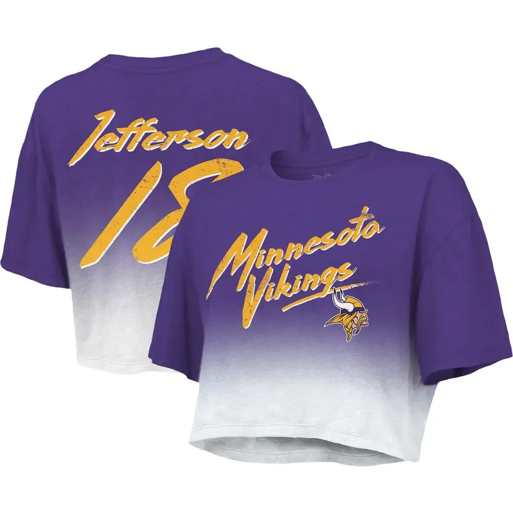 Majestic Threads Justin Jefferson Minnesota Vikings Dip-Dye Player Name & Number Crop Top by Majestic Threads