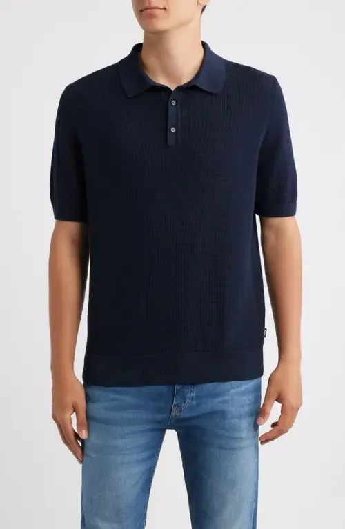 Lancio Solid Cotton Waffle Polo Sweater