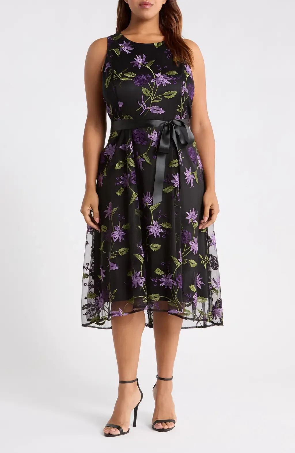 Floral Embroidered Sleeveless Midi Dress