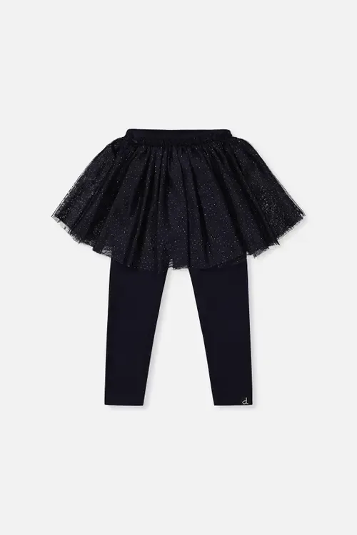 Rib Integrated Tulle Skirt Elastic Waist Leggings by Deux par Deux