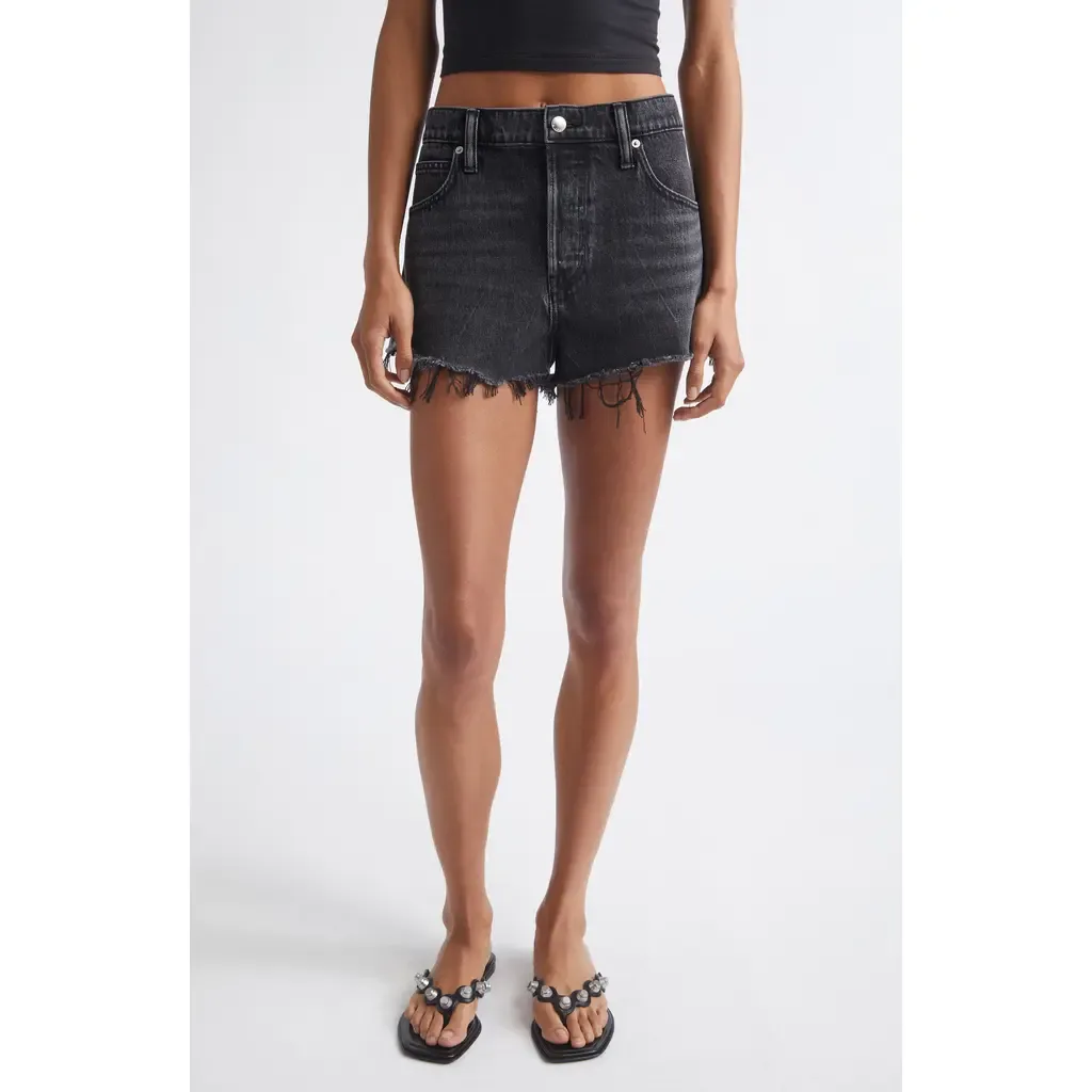 Hotfix Logo Relaxed Fit Cutoff Denim Shorts by Alexander Wang