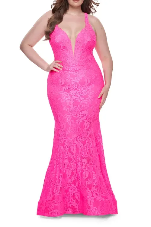 Mermaid Lace Prom Dress with Deep V by La Femme
