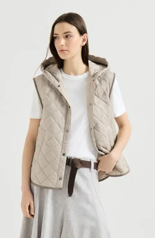 Lightweight Matte Nylon Quilted Vest with Thermore® Padding and Hood by Brunello Cucinelli