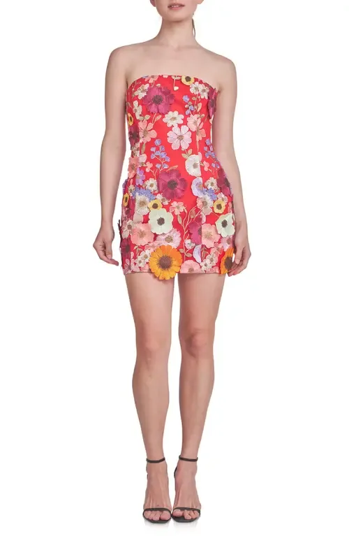 Floral Embroidery Strapless Sheath Dress