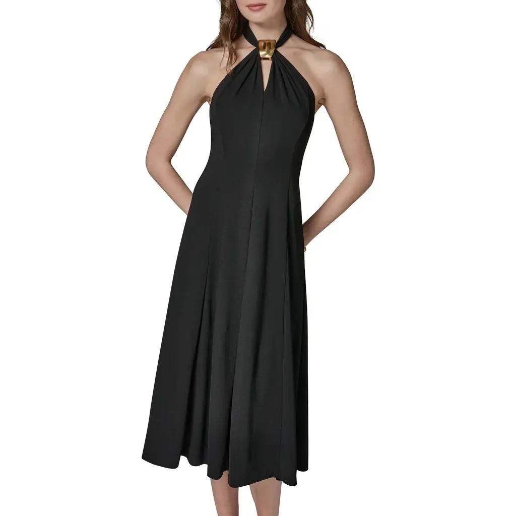 Keyhole Hardware Halter Dress by Donna Karan New York