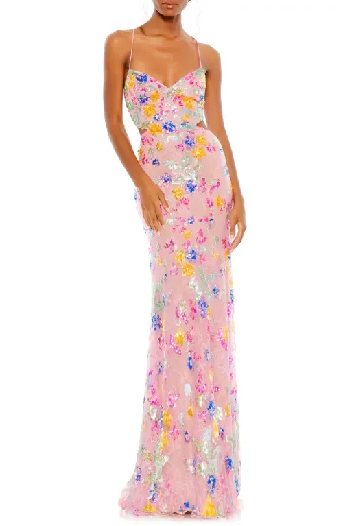 Embellished Lace Strappy Column Gown