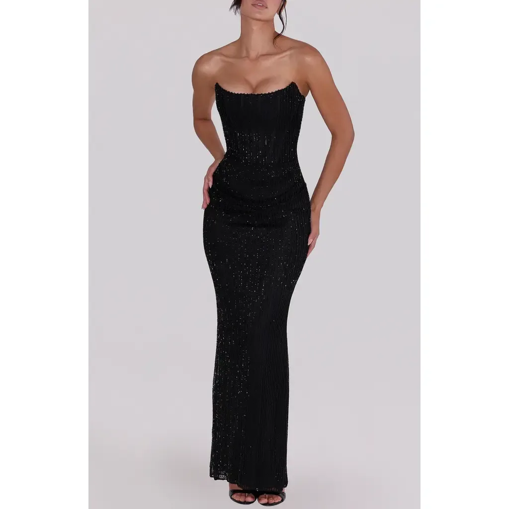 Alicia Hand Beaded Strapless Mermaid Gown