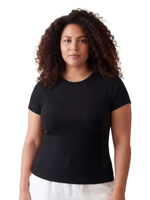 Basic Ribbed Knit Round Neck Short Sleeve Top by 24seven Comfort Apparel