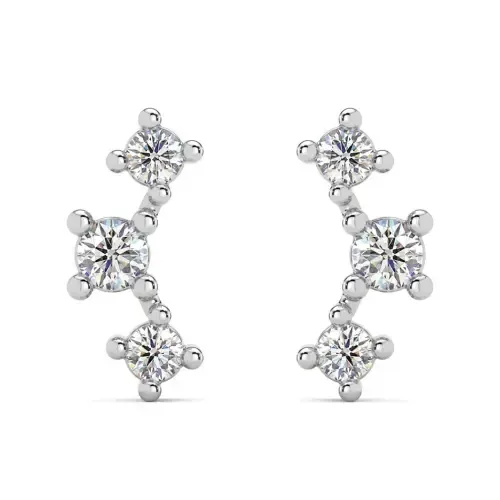 1/5Ct tw 3-Stone Diamond Crawler Earrings 14k Gold Studs Lab Grown 1/3" Tall by Bliss Diamond