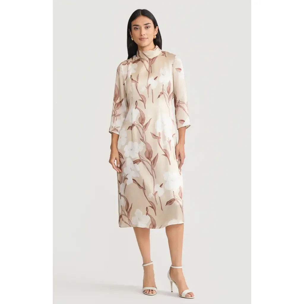 A-Line Floral Print Silk Midi Dress by Misook