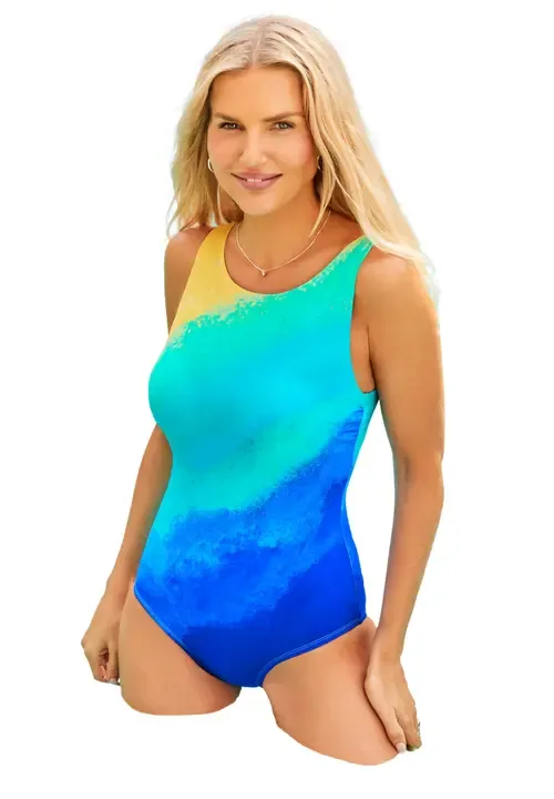 Chlorine Resistant High Neck One Piece Swimsuit by Swimsuits for All