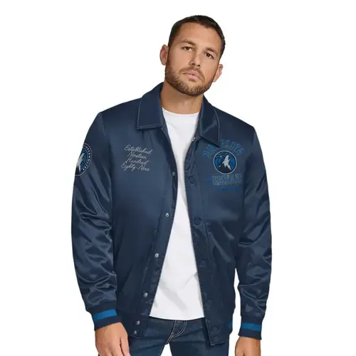 Tommy Jeans Minnesota Timberwolves Jacob Chain Stitch Applique Full-Snap Varsity Jacket by TOMMY JEANS